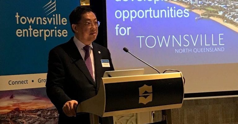 Group CEO Wong Heang Fine delivering the keynote address at the dinner organised by Townsville Enterprise 768x1024 1