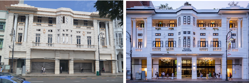 Before and After front facade of Temasek Shophouse