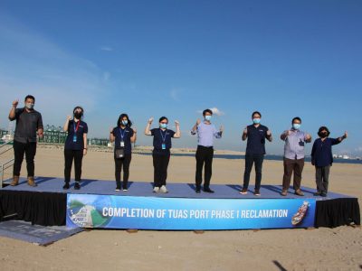 SJ Coastal Engineering team celebrating completion of Tuas Port Phase 1 Reclamation scaled